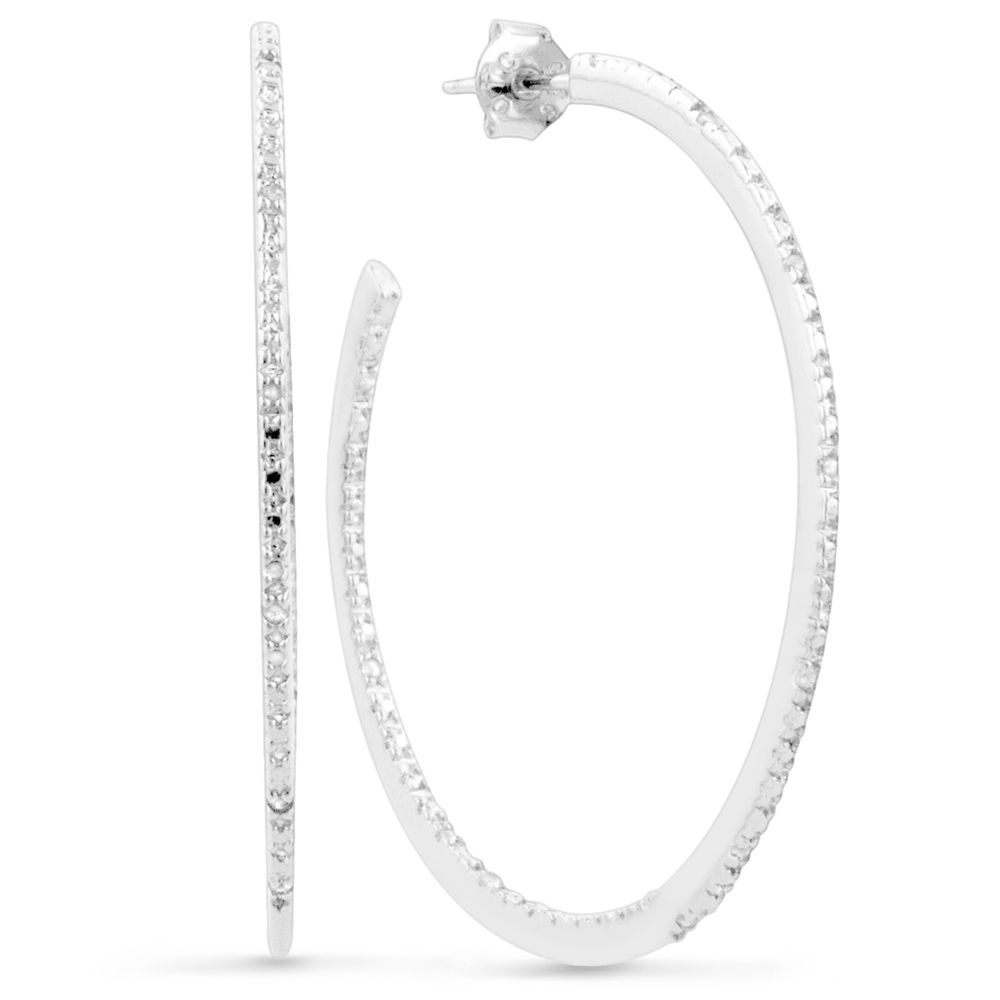 Sterling Silver 1/10 cttw Diamond Hoop Earrings