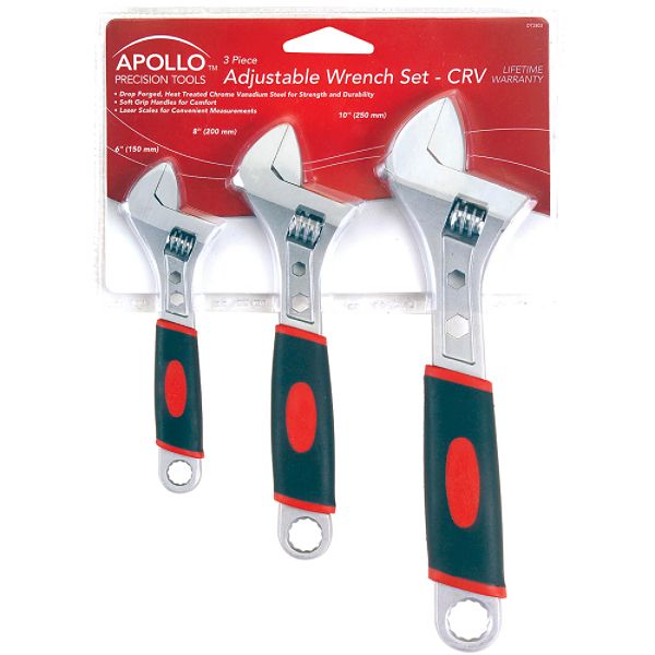 Apollo 3 Piece Adjustable Wrench Set - Dt2803 DT2803