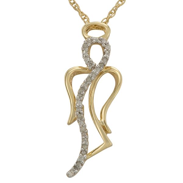 18k Over Sterling Silver 1/10 Cttw Diamond Angel Pendant W/ Chain P27209DISSY