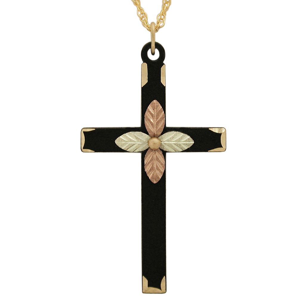 Black Hills Gold Tricolor Power Coated Cross Pendant