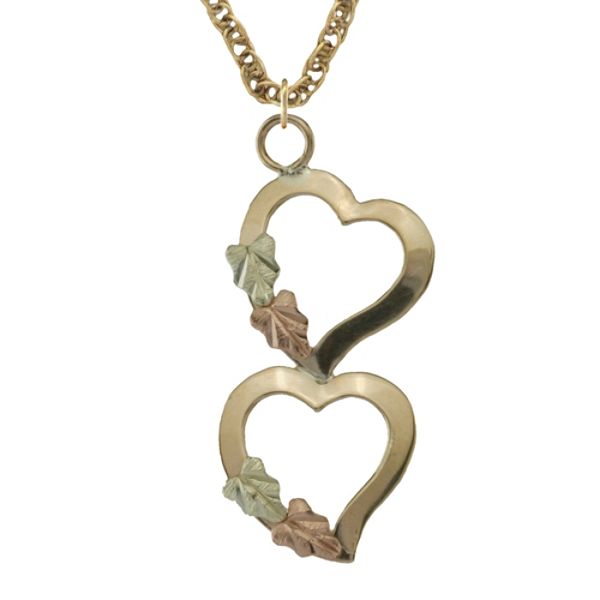 Black Hills Gold Tricolor 10K Double Heart Pendant