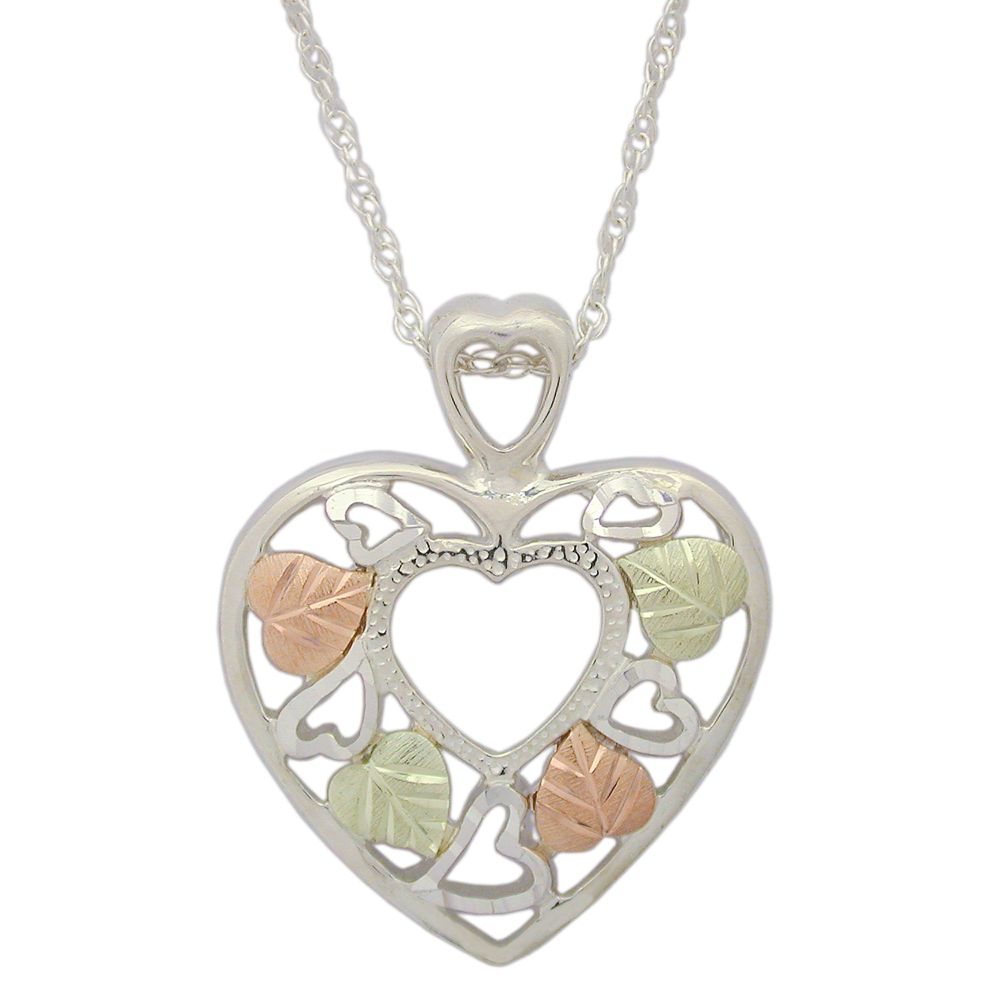 Black Hills Gold&nbsp; Tricolor Sterling Silver Heart Pendant