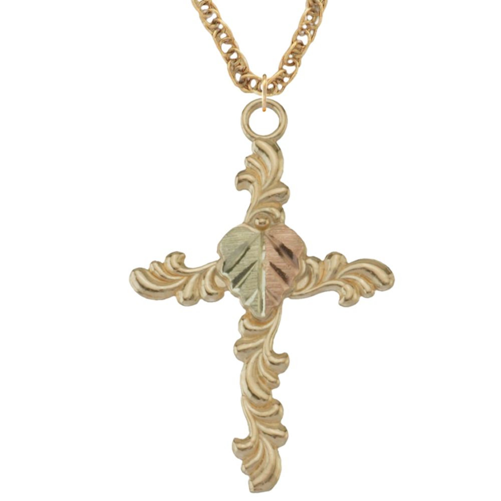 Black Hills Gold Tricolor 10k Vine Cross Pendant