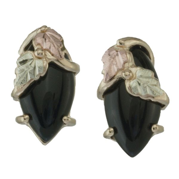 Black Hills Gold Tricolor 10k Marquise Onyx Earrings
