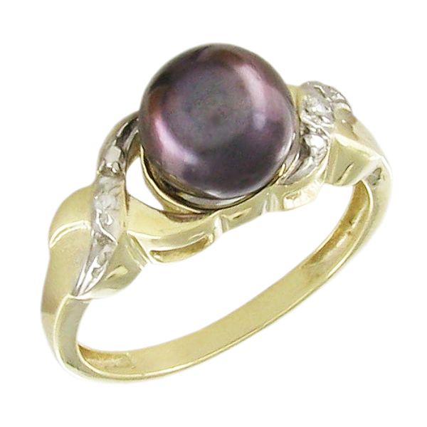 8 Mmpurple Cultured Freshwater Pearl Ring With Diamond Accents In 10k