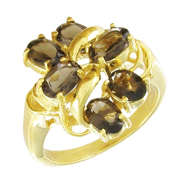 6x4 Mmsmoky Quartz Cluster Ring In 18k Yellow Gold Over Sterling 42276411