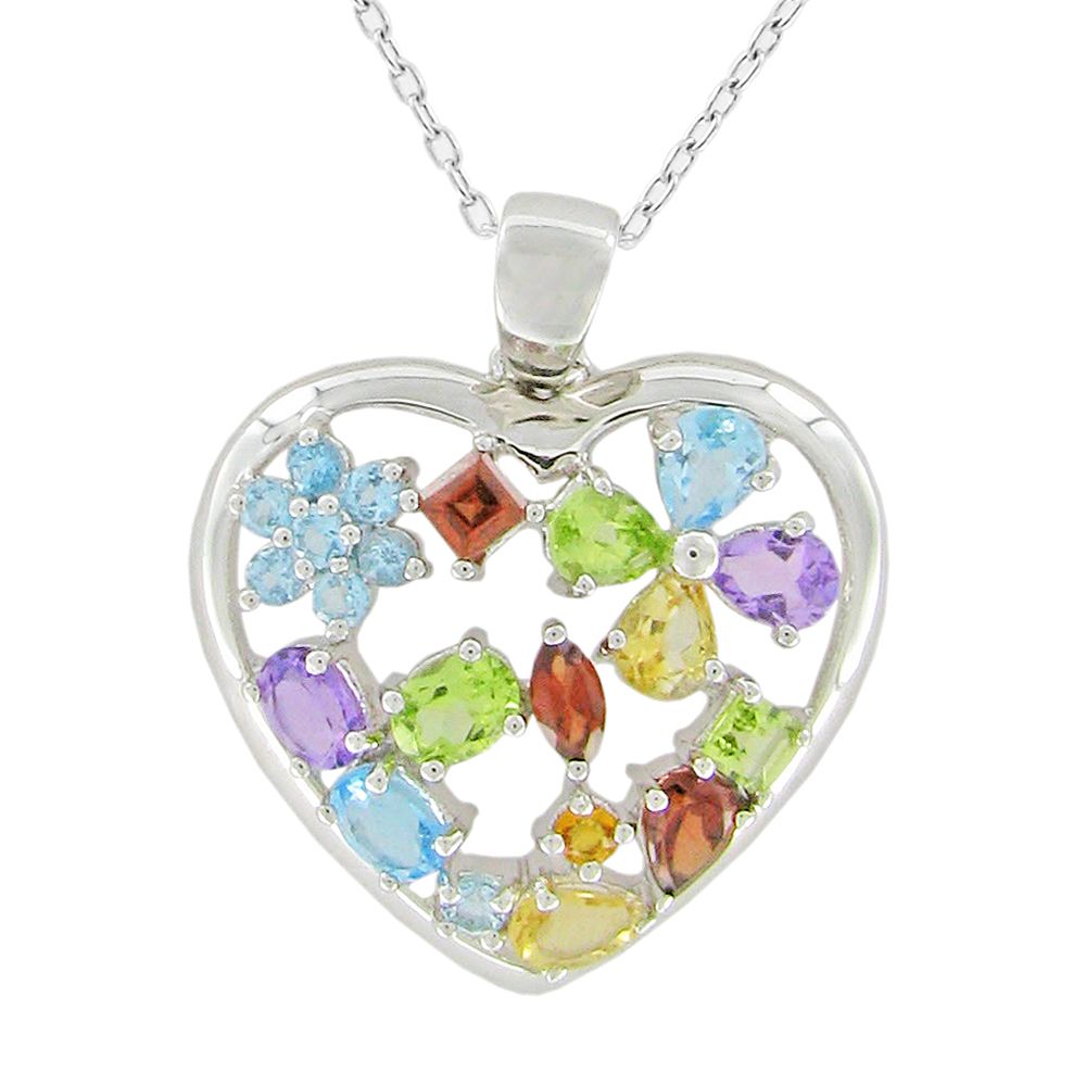 Multi-Gemstone Heart Pendant in Sterling