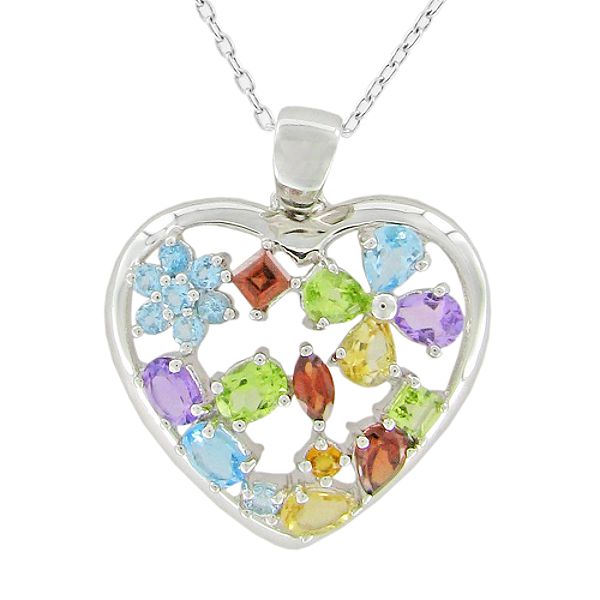 Multi-Gemstone Heart Pendant in Sterling Silver