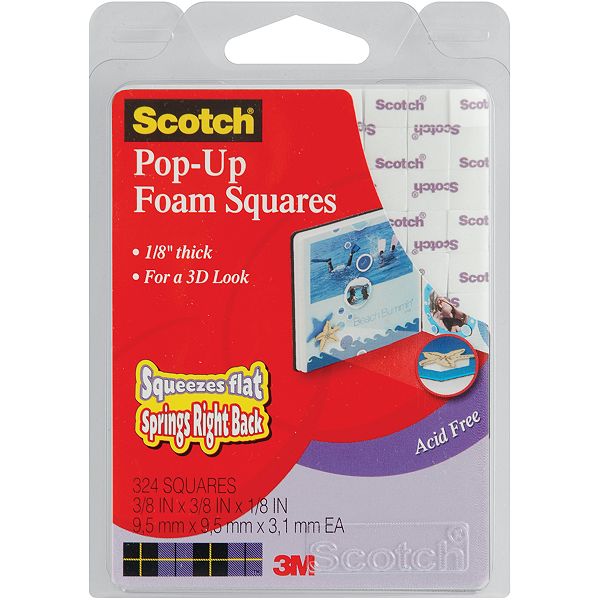 3m Scotch Pop-up Foam Squares 324 Pack (375"x.375"x.25") 008-3M