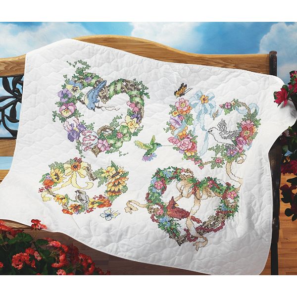 Janlynn Wreath For All Seasons Quilt Stamped Cross Stitch Kit-34"X43"
