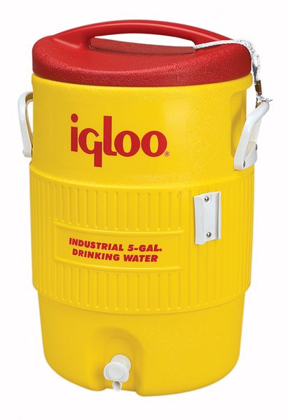 Igloo 5 Gallon, Yellow/Red, Industrial Water Cooler, With Cup Dispenser Included