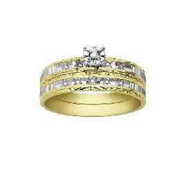 Diamond Accent Two Tone Bridal Set With Round Center & Side Diamonds 10 kt