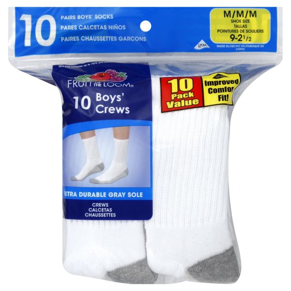 Fruit of the Loom Socks, Boy's, Crew, Medium, 10 pairs at Kmart.com