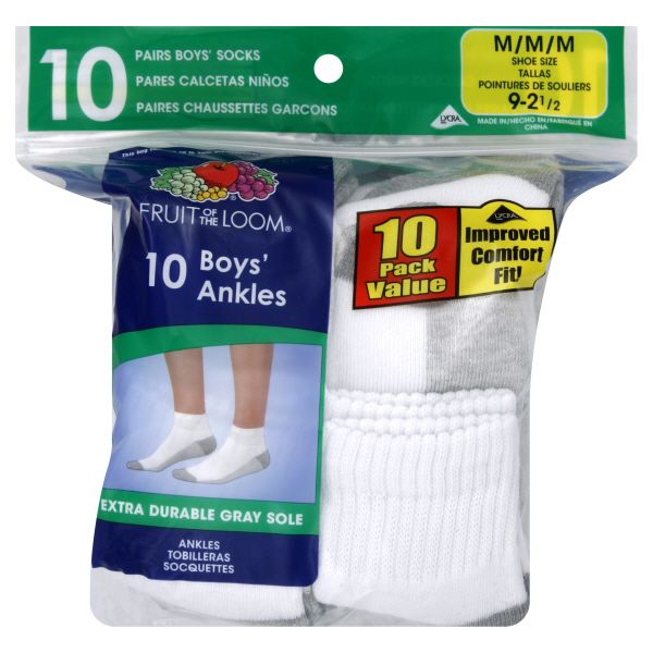 Fruit of the Loom Socks, Boy's, Ankle, Medium, 10 pairs at Kmart.com