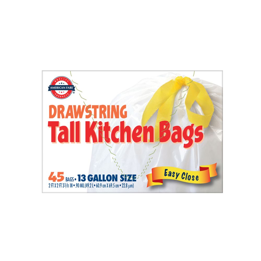 American Fare Drawstring 13 Gallon Tall Kitchen Trash Bags 45 Count