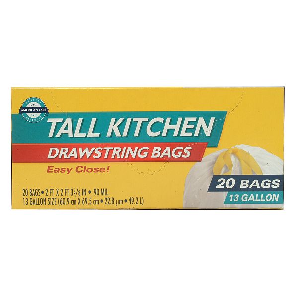 American Fare Drawstring 13 Gallon Tall Kitchen Trash Bags 20 Count 29270912