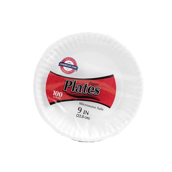 American Fare White 9in Paper Plates - 100 Count 32026811