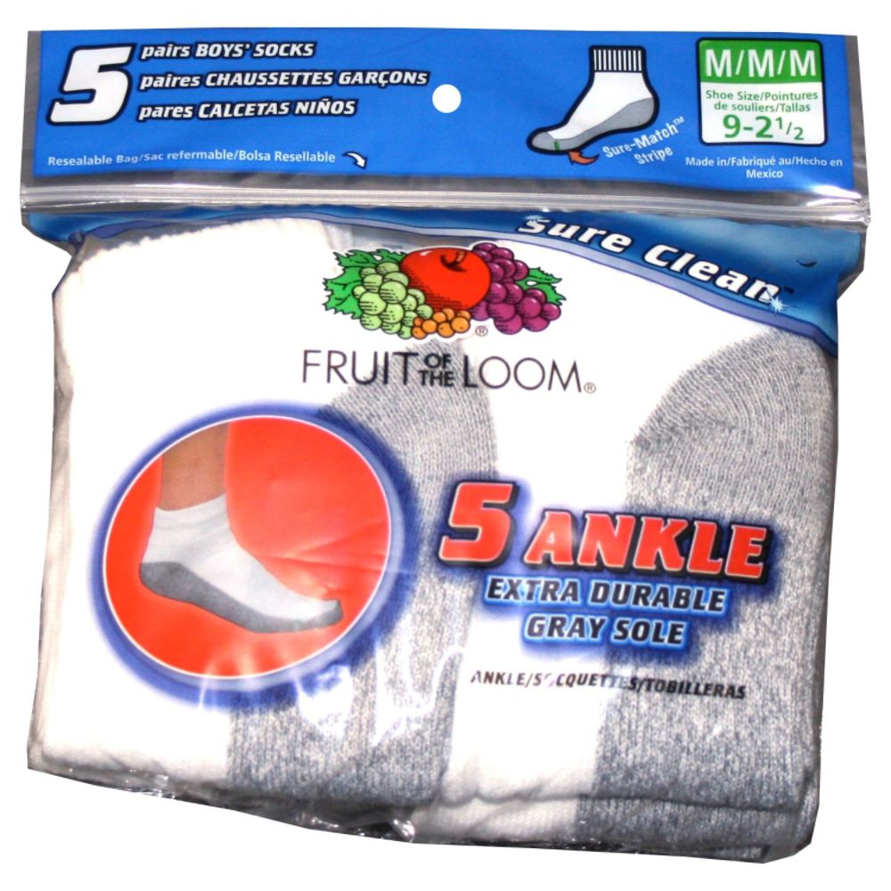 Boy's Odor Ankle Crew Socks - 5 Pack, Medium
