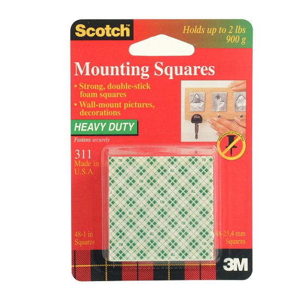 3m Scotch Heavy Duty Mounting Squares 1 Inch 48 Pk 311 - 45176911 45176911