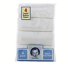 Gerber White Flat Fold Birdseye Cloth Diapers 4 Pack
