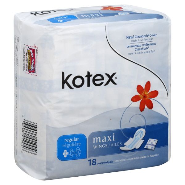 Kotex Maxi Pads, with Wings, Regular, Unscented, 18 pads at Kmart.com