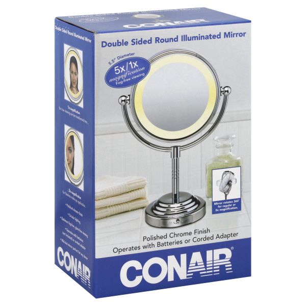 Conair Illuminated Mirror, Double Side Round, 1 mirror