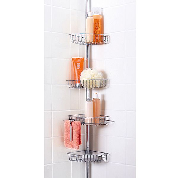 Essential Home Chrome Plated Tension Pole Shower & Bath Caddy