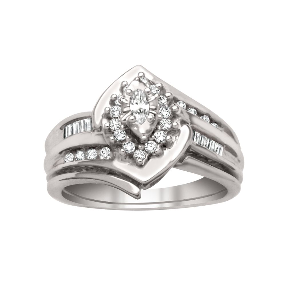 1/3ct tw Marquise w/Round & Baguette Diamond Accents Bridal Set in 10K WG at Kmart.com