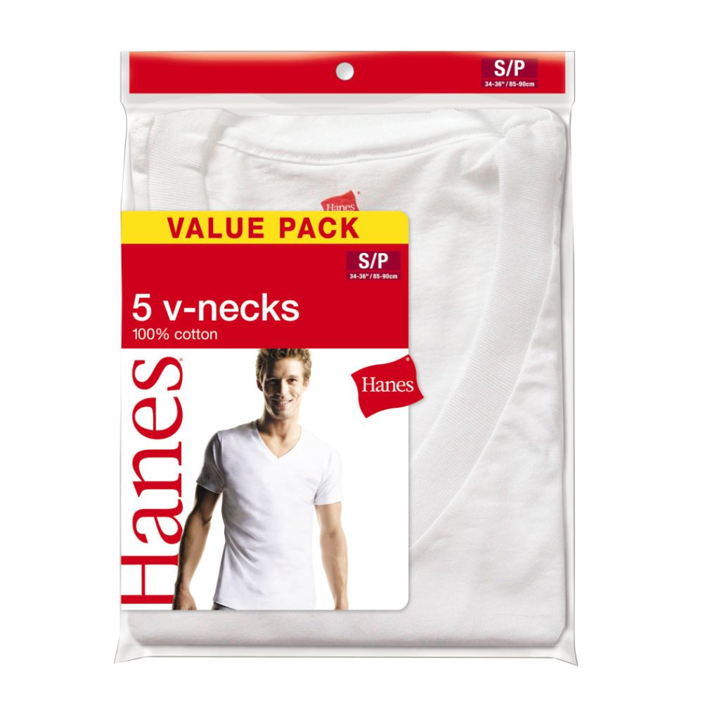Hanes Men's V-Neck T-shirt -  White 5 pack