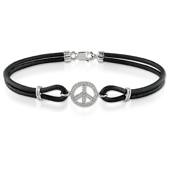 0.14 Cttw Diamond Fashion Peace Bracelet In Sterling Silver