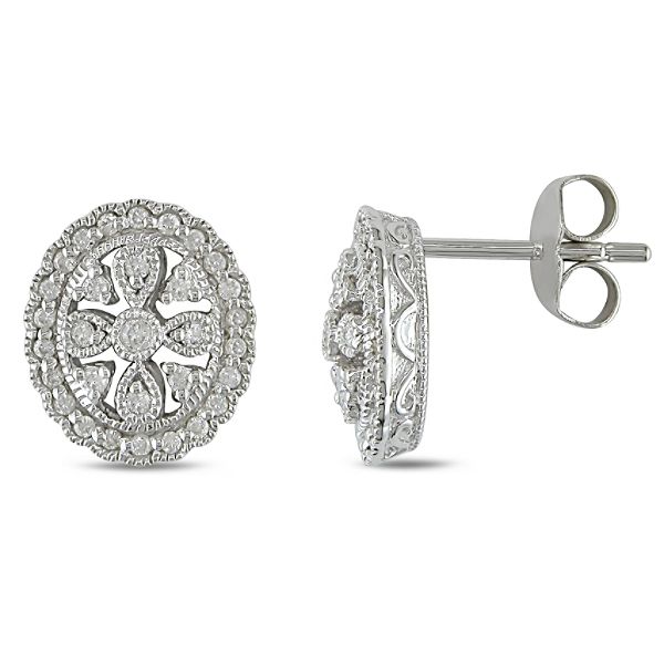 0.30 Cttw Diamond Earrings In Sterling Silver