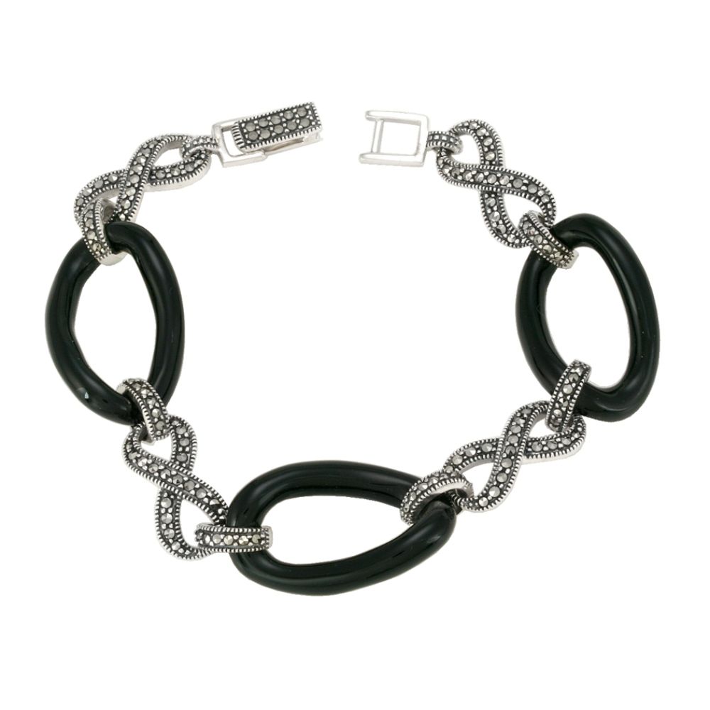 Victoria Crowne & Co Sterling Silver And Marcasite Onyx Bracelet