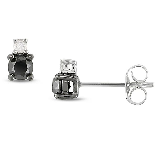0.50 Cttw Black And White Diamond Earrings In 10K White Gold Black