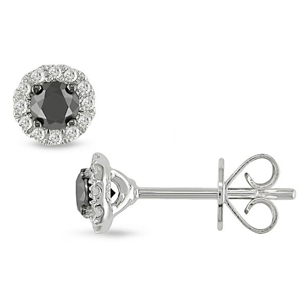 0.50 Cttw Black And White Diamond Earrings In 14K White Gold