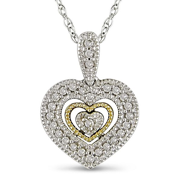 0.10 Cttw Diamond Heart Pendant In 10K White And Yellow Gold