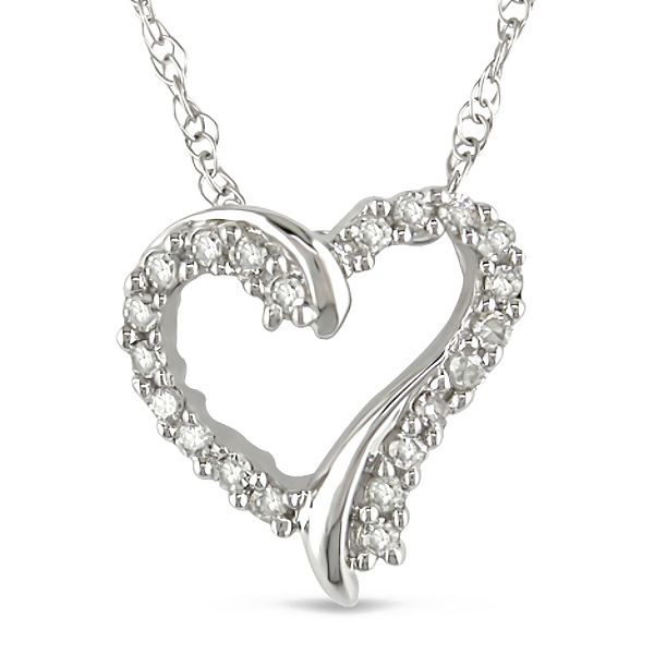 0.10 Cttw Diamond Heart Pendant In 10K White Gold
