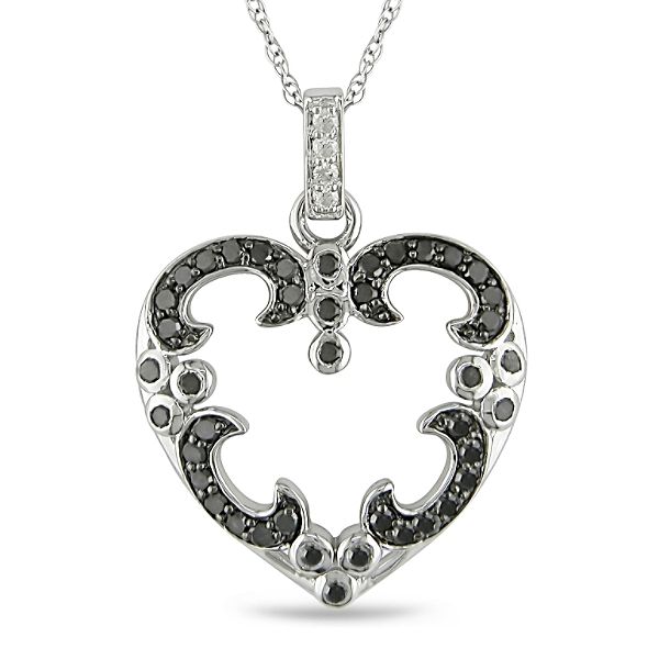 0.50 Cttw Black And White Diamond Heart Pendant In 10K White Gold