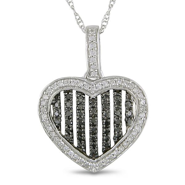 0.30 Cttw Black And White Diamond Heart Pendant In 10K White Gold