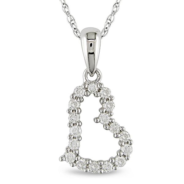 0.20 Cttw Diamond Heart Pendant In 10K White Gold