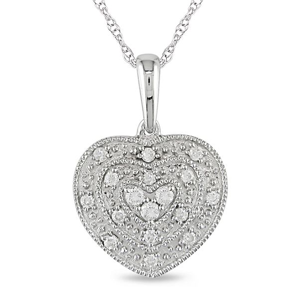 0.14 Cttw Diamond Heart Pendant In 10K White Gold
