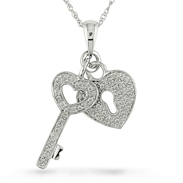 0.14 Cttw Diamond Key Pendant In 10K White Gold