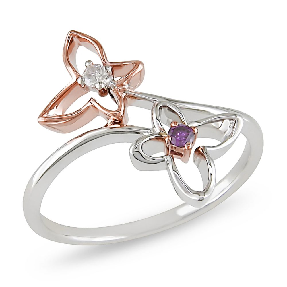 Pink and White Diamond Accent Ring in 10K White and Pink Gold