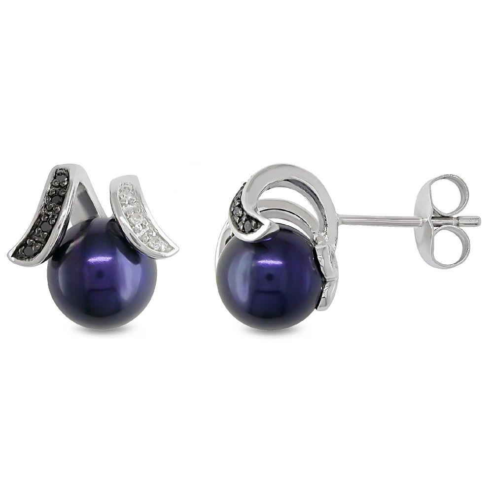   8-8.5 mm Black Cultured Freshwater Pearl and Diamond Accent Earrings in Sterling Silver at Kmart.com