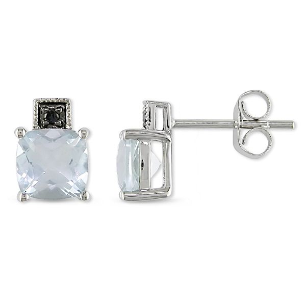 1 3/4 Cttw Aquamarine And Black Diamond Accent Earrings In 10K White