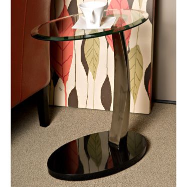 L Powell Brushed Chrome, Black Poly & Glass