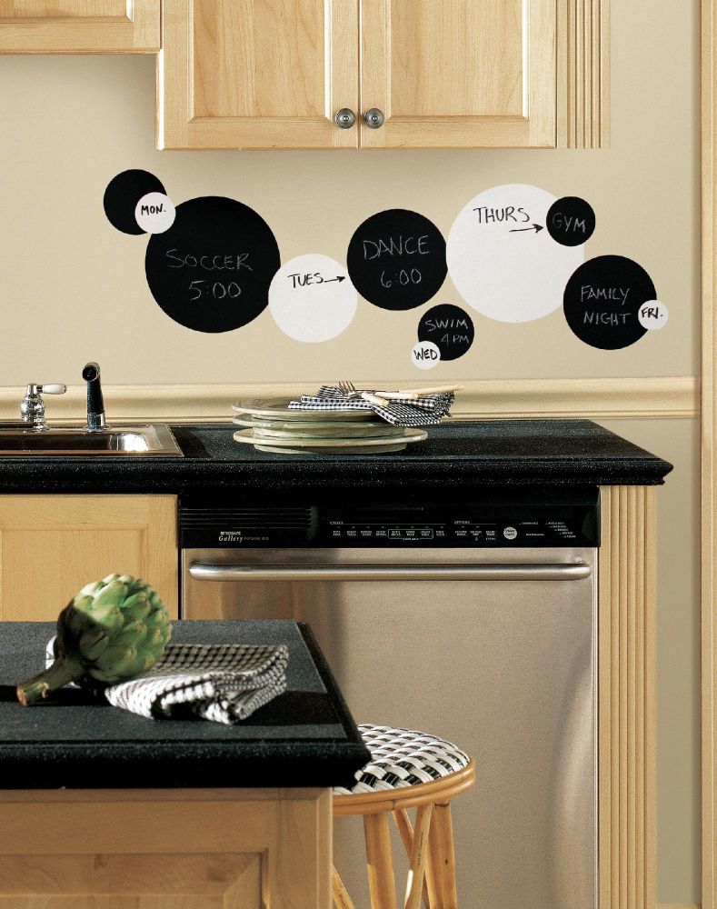 RoomMates Black and White Chalkboard Dots Peel & Stick Wall Decals 