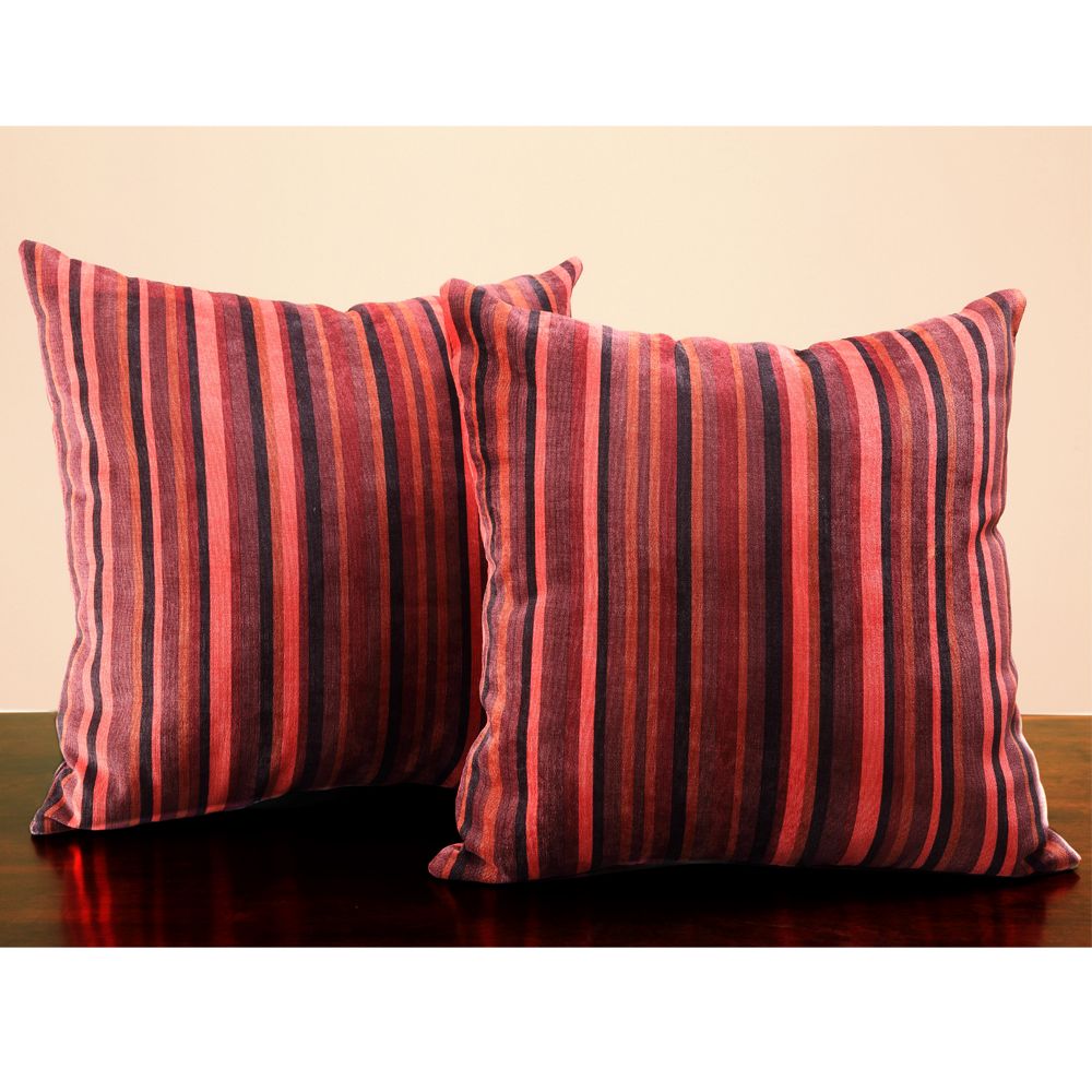 Oxford Creek Square Red Striped Print Throw Pillow (Set of 2)