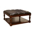 Bethany Brown Leather and Wood Ottoman / Table