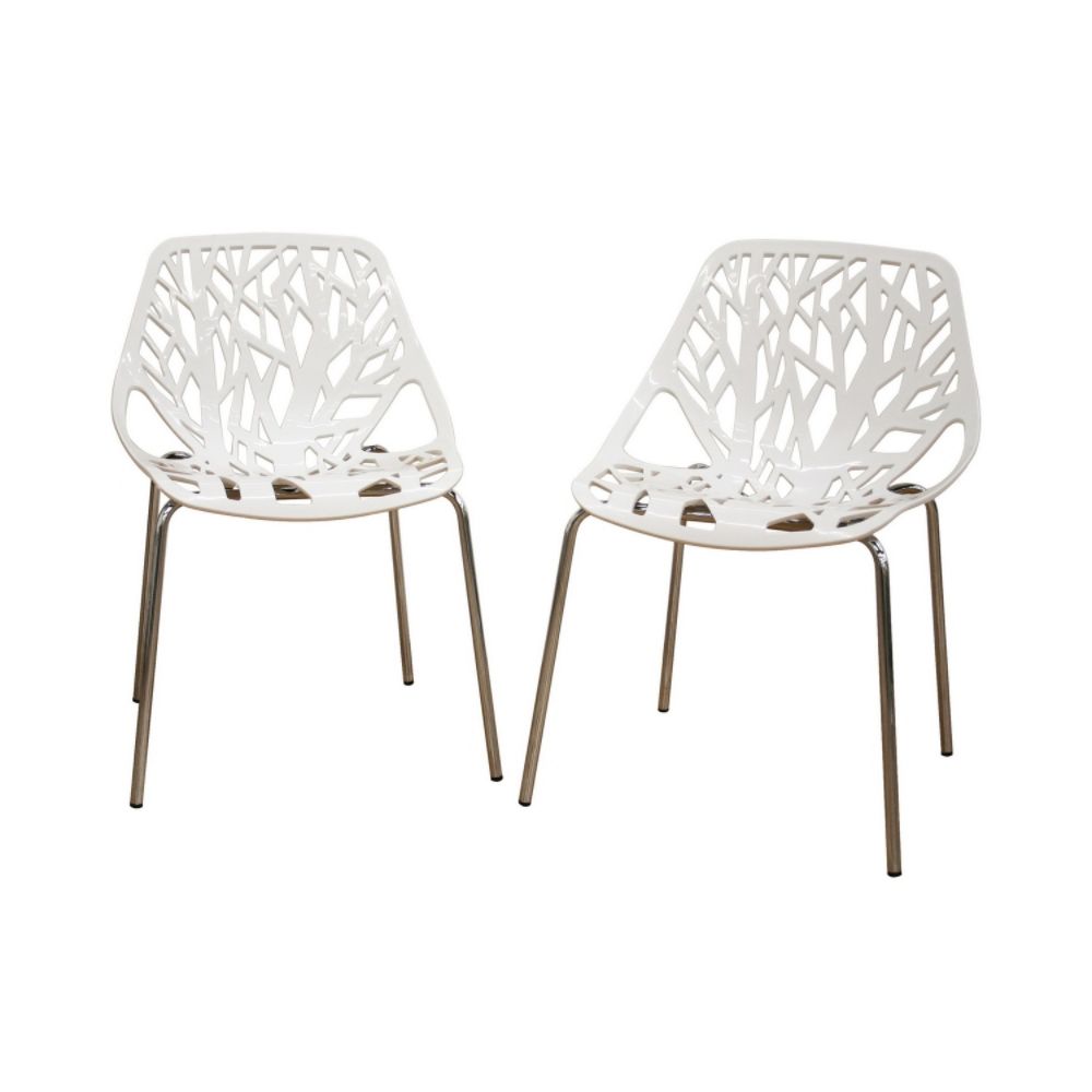 Baxton Studio Birch Sapling White Plastic Accent + Dining Chair (Set