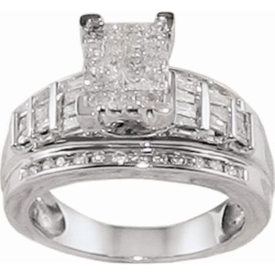 1 cttw Princess, Baguette and Round Diamond Engagement Ring in 14k WG